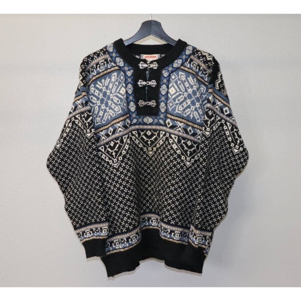 Vintage 70s Norwear Womens Geometric Long Sleeve 100% Wool Chic Sweater Sz M